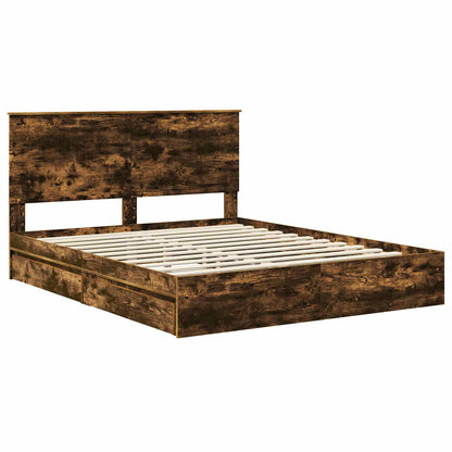 Storage Bed with Drawer Smoked Oak 160 x 200 cm Engineered Wood