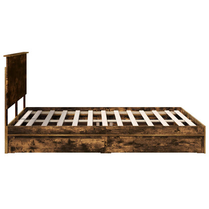 Storage Bed with Drawer Smoked Oak 160 x 200 cm Engineered Wood