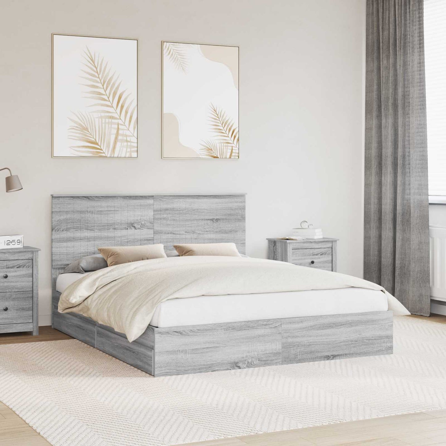 Storage Bed Grey Sonoma 160 x 200 cm Engineered Wood