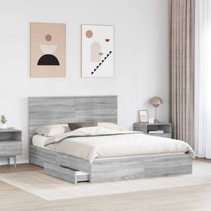 Storage Bed Grey Sonoma 150 x 200 cm Engineered Wood