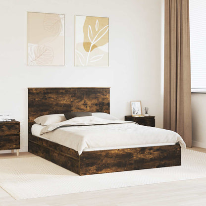 Storage Bed with Drawer Smoked Oak 140 x 190 cm Engineered Wood