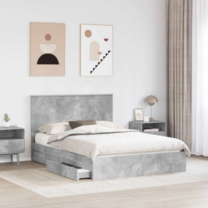 Storage Bed Concrete Grey 135 x 190 cm Engineered Wood