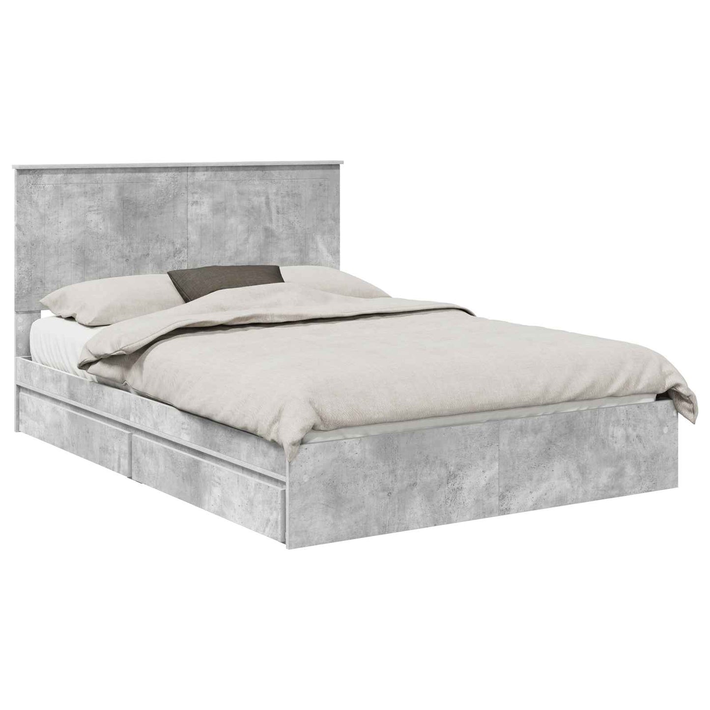 Storage Bed Concrete Grey 135 x 190 cm Engineered Wood