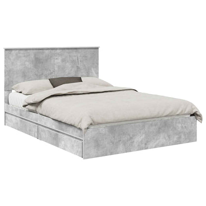 Storage Bed Concrete Grey 135 x 190 cm Engineered Wood