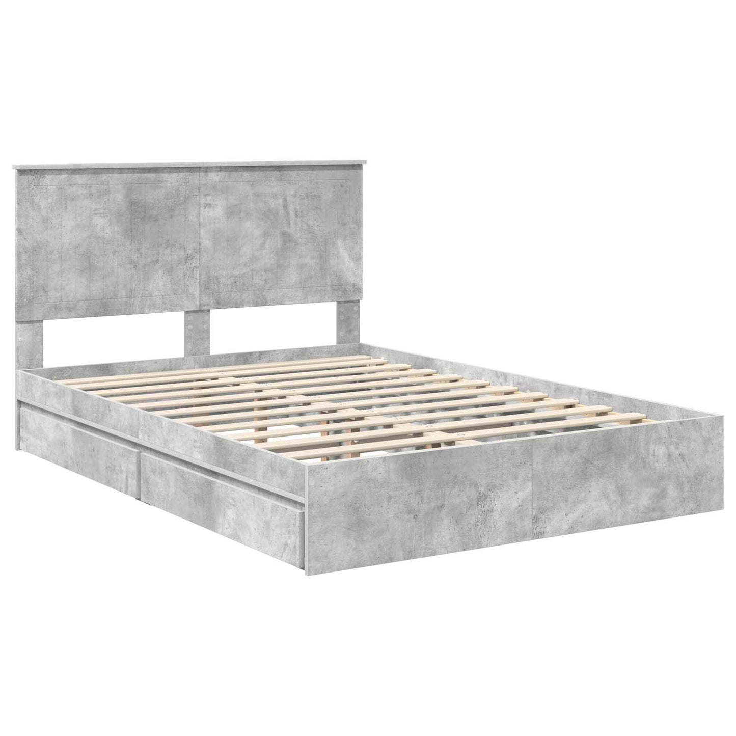 Storage Bed Concrete Grey 135 x 190 cm Engineered Wood
