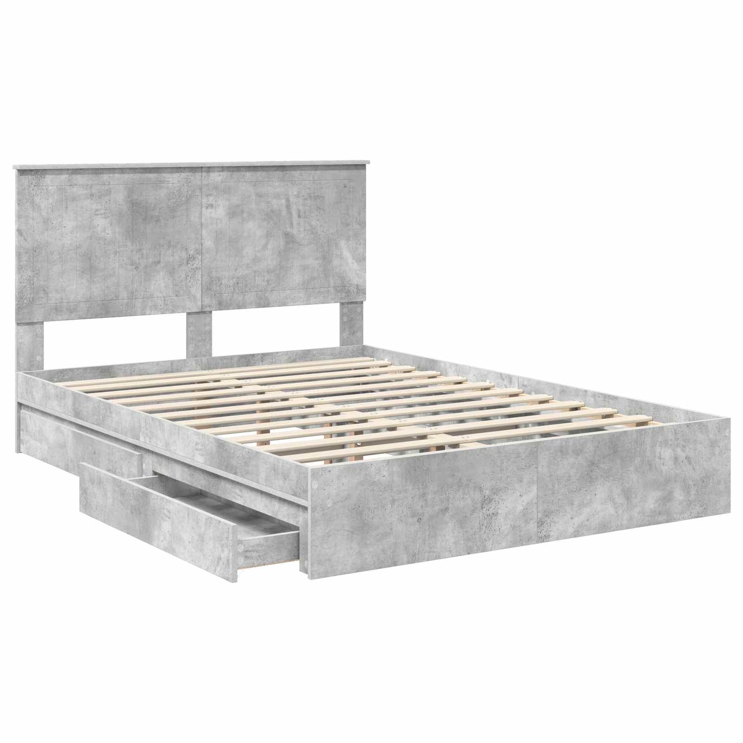 Storage Bed Concrete Grey 135 x 190 cm Engineered Wood