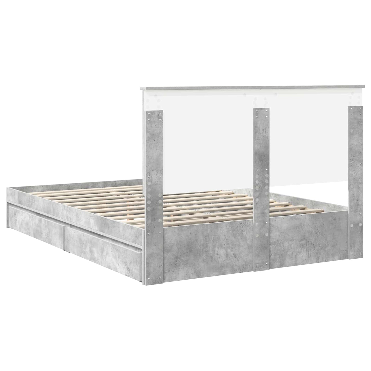 Storage Bed Concrete Grey 135 x 190 cm Engineered Wood