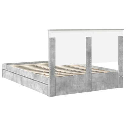 Storage Bed Concrete Grey 135 x 190 cm Engineered Wood