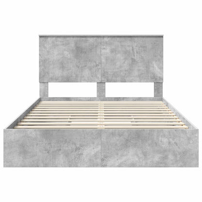 Storage Bed Concrete Grey 135 x 190 cm Engineered Wood