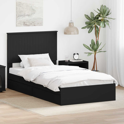 Storage Bed with Headboard Black 100 x 200 cm Engineered Wood