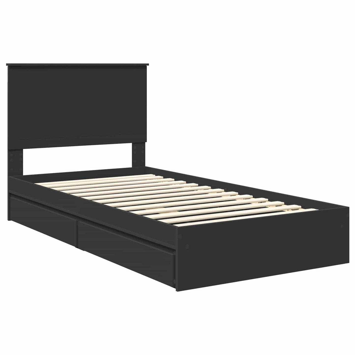 Storage Bed with Headboard Black 100 x 200 cm Engineered Wood