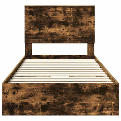 Storage Bed with Drawer Smoked Oak 100 x 200 cm Engineered Wood