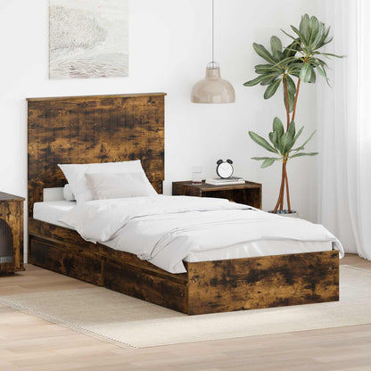 Storage Bed with Drawer Smoked Oak 90 x 200 cm Engineered Wood