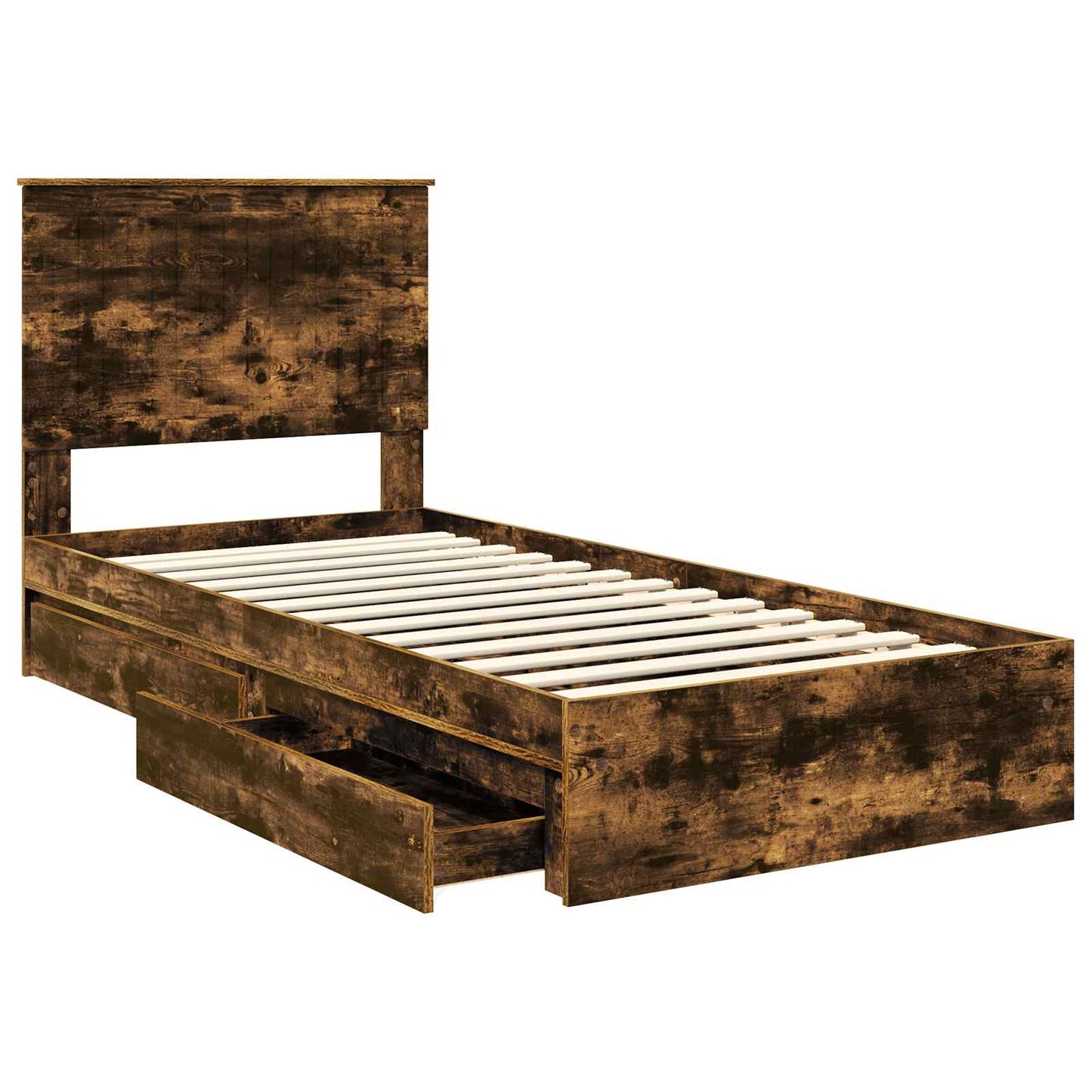 Storage Bed with Drawer Smoked Oak 90 x 200 cm Engineered Wood
