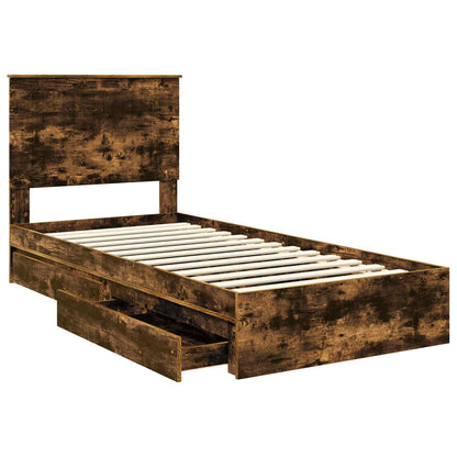 Storage Bed with Drawer Smoked Oak 90 x 200 cm Engineered Wood
