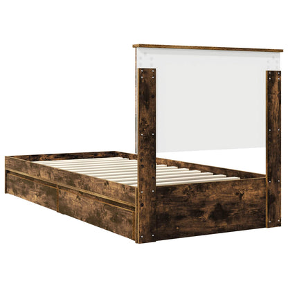 Storage Bed with Drawer Smoked Oak 90 x 200 cm Engineered Wood