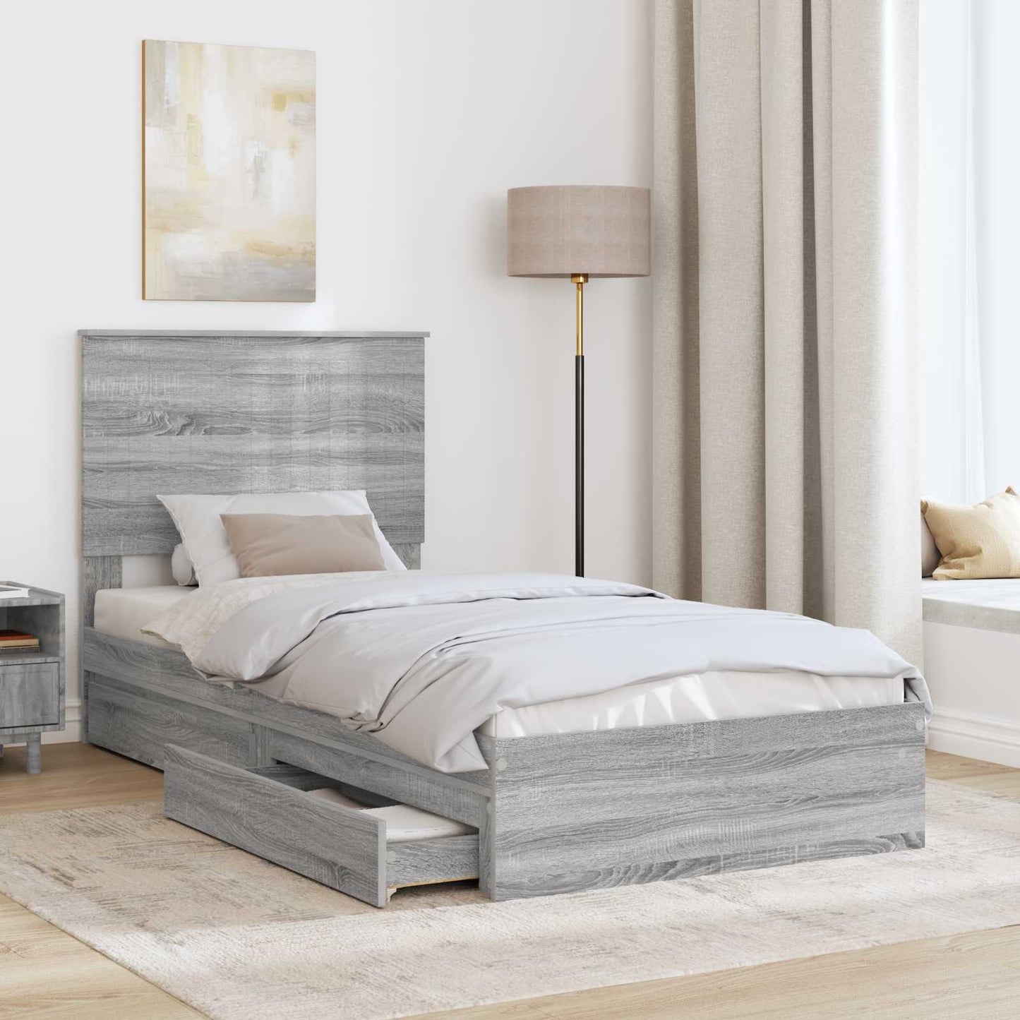 Storage Bed with Drawer Grey Sonoma 90 x 200 cm Engineered Wood