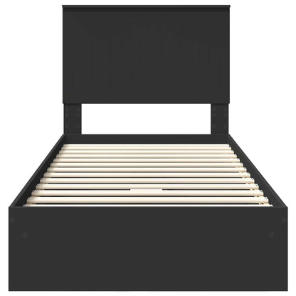 Storage Bed with Headboard Black 90 x 190 cm Engineered Wood