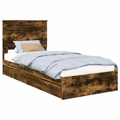 Storage Bed with Drawer Smoked Oak 90 x 190 cm Engineered Wood