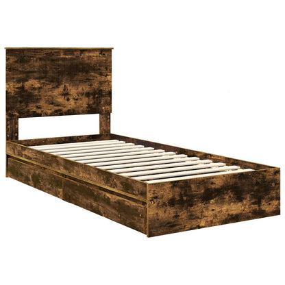 Storage Bed with Drawer Smoked Oak 90 x 190 cm Engineered Wood