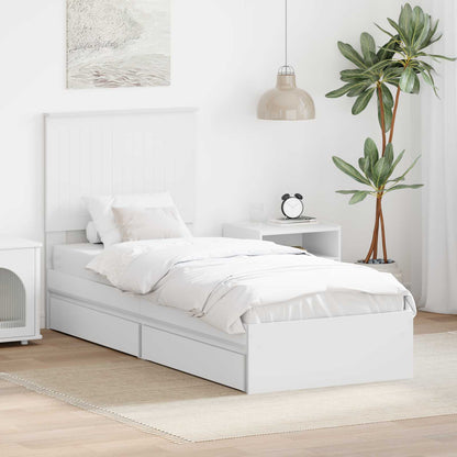 Storage Bed with Headboard White 75 x 190 cm Engineered Wood
