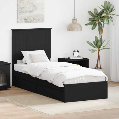 Storage Bed with Headboard Black 75 x 190 cm Engineered Wood