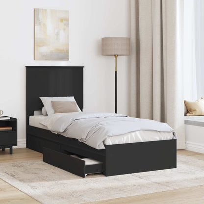 Storage Bed with Headboard Black 75 x 190 cm Engineered Wood