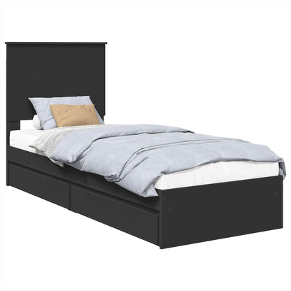 Storage Bed with Headboard Black 75 x 190 cm Engineered Wood