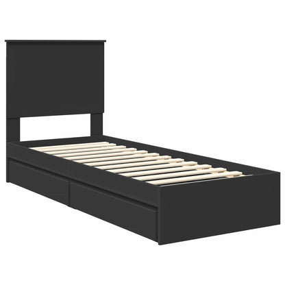 Storage Bed with Headboard Black 75 x 190 cm Engineered Wood
