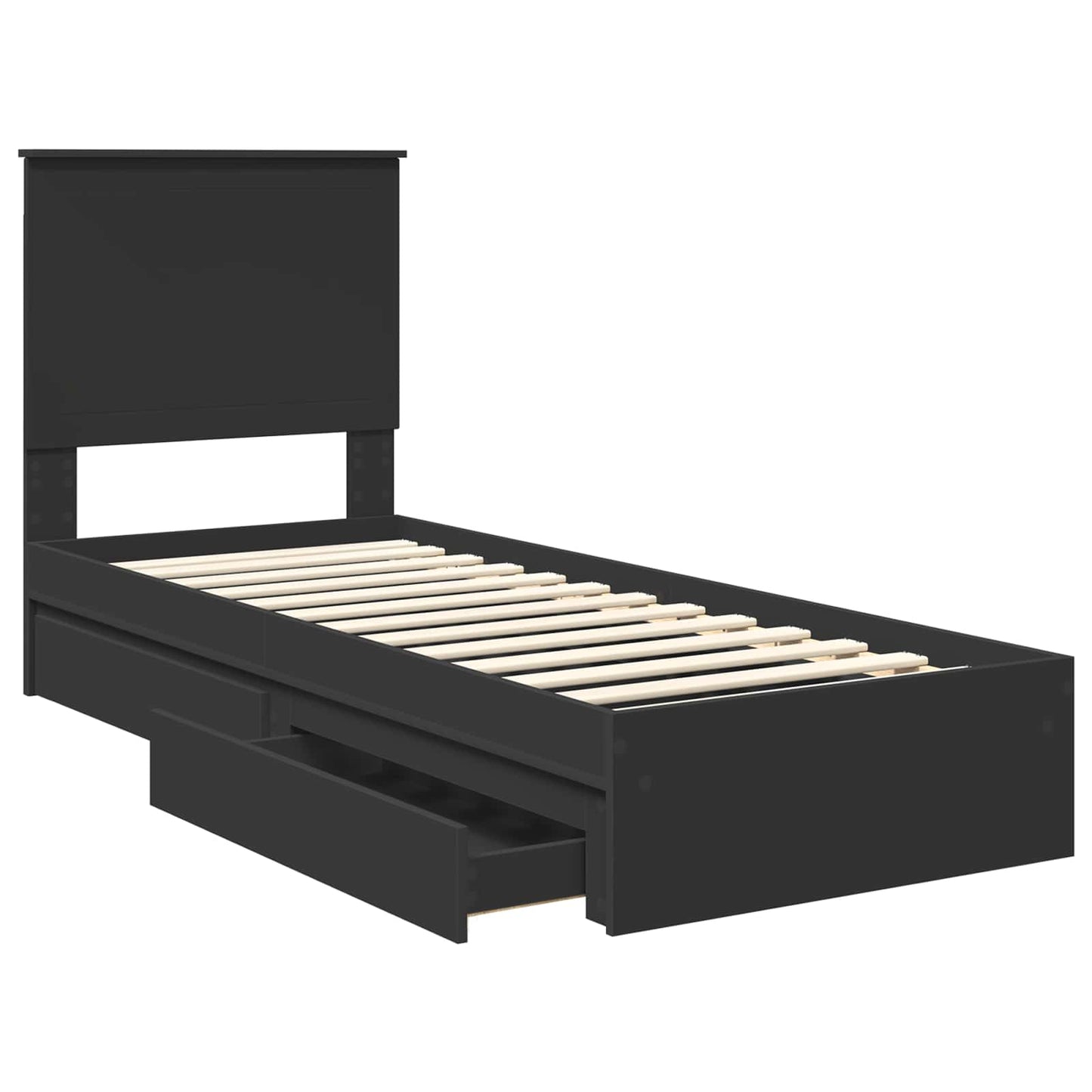 Storage Bed with Headboard Black 75 x 190 cm Engineered Wood