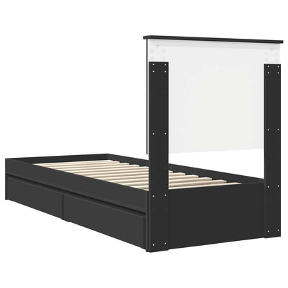 Storage Bed with Headboard Black 75 x 190 cm Engineered Wood