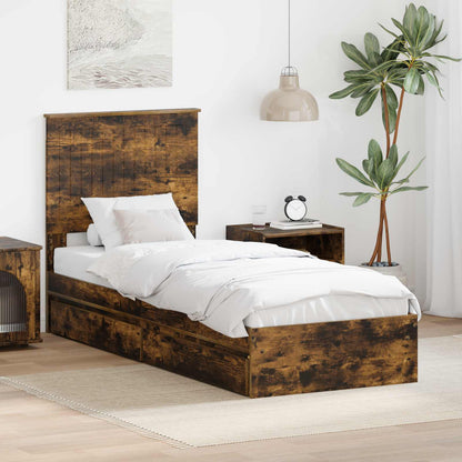 Storage Bed with Drawer Smoked Oak 75 x 190 cm Engineered Wood