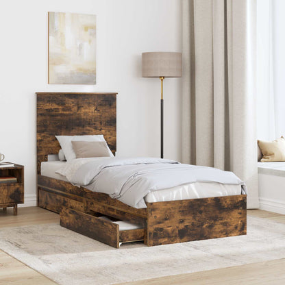Storage Bed with Drawer Smoked Oak 75 x 190 cm Engineered Wood