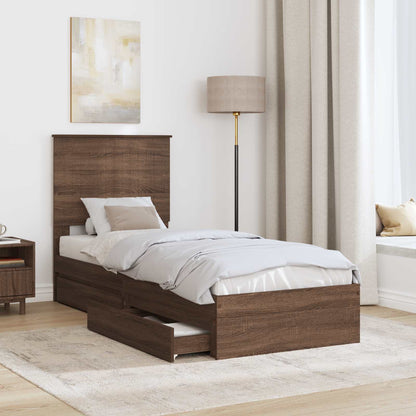Storage Bed with Drawer Brown Oak 75 x 190 cm Engineered Wood