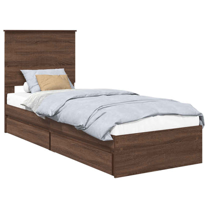 Storage Bed with Drawer Brown Oak 75 x 190 cm Engineered Wood
