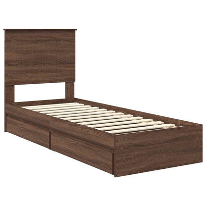 Storage Bed with Drawer Brown Oak 75 x 190 cm Engineered Wood