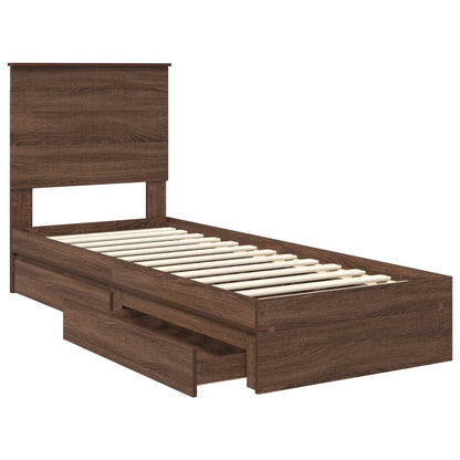 Storage Bed with Drawer Brown Oak 75 x 190 cm Engineered Wood