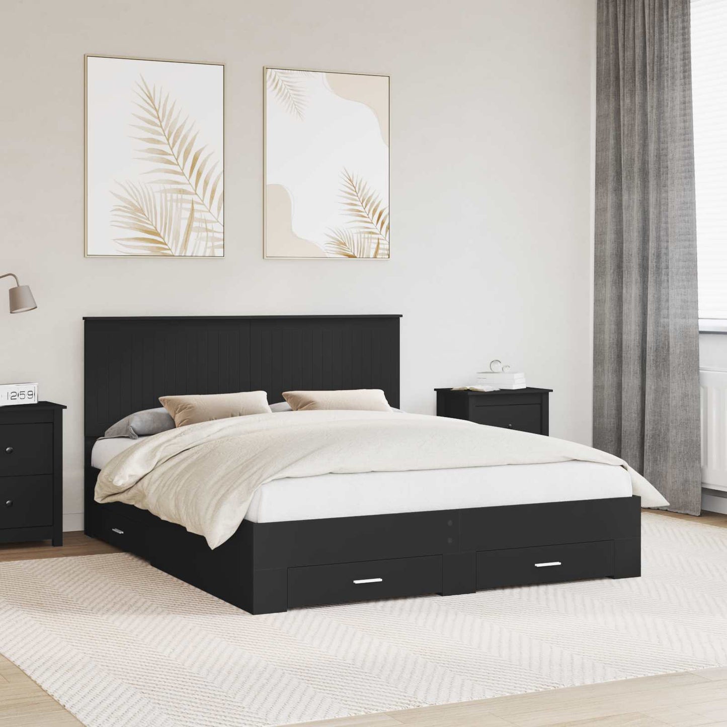 Bed Frame with Headboard Black 160 x 200 cm Engineered Wood