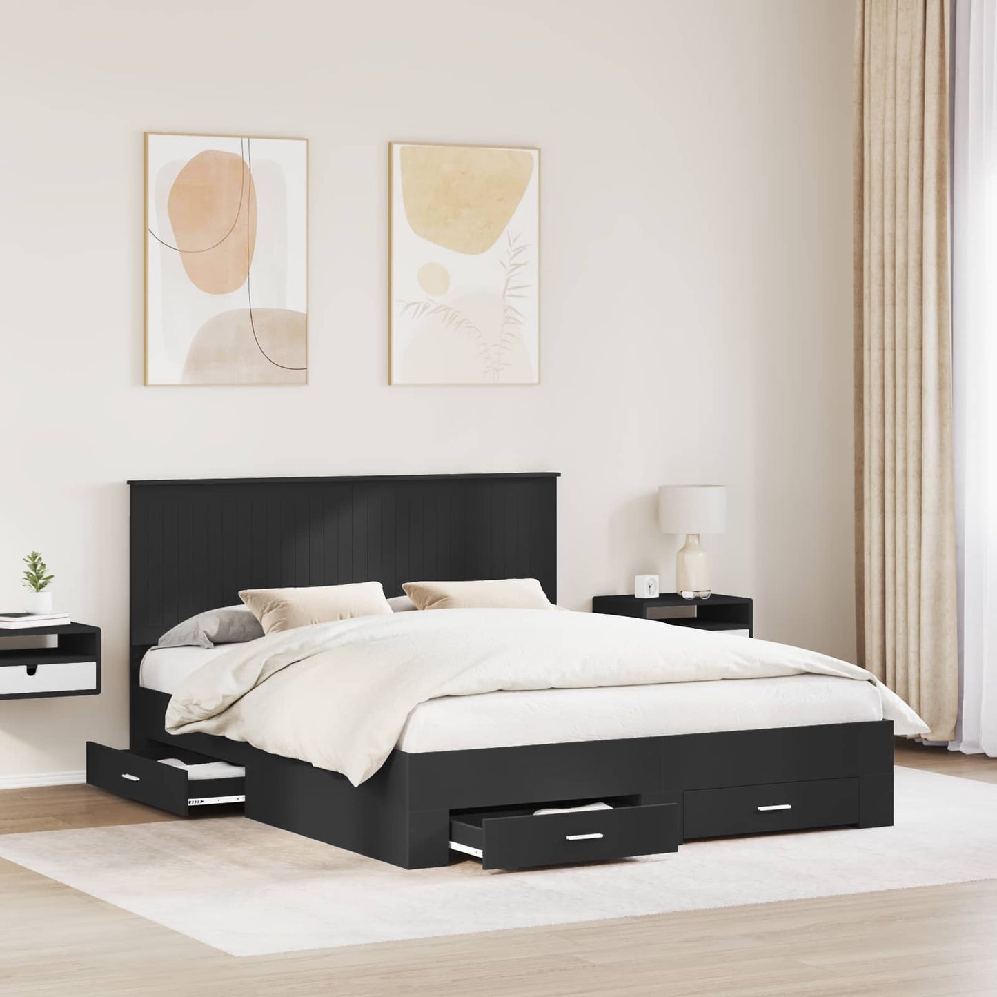 Bed Frame with Headboard Black 160 x 200 cm Engineered Wood