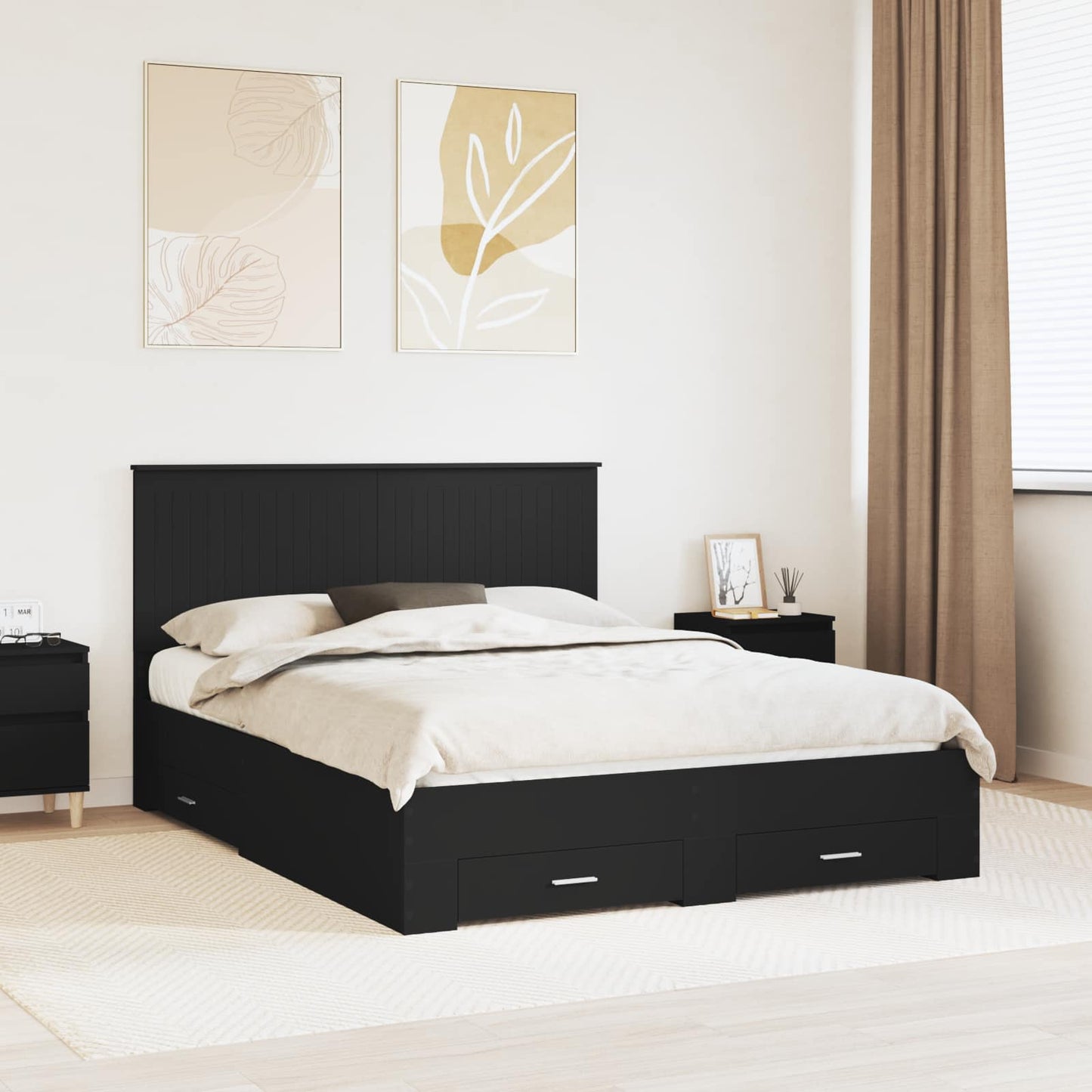 Bed Frame Black and Silver 150 x 200 cm Engineered Wood