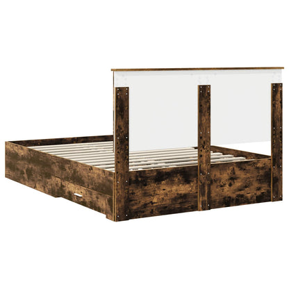 Bed Frame with Drawer Smoked Oak 140 x 200 cm Engineered Wood