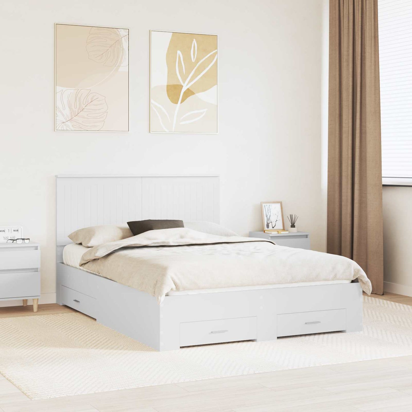 Bed Frame with Headboard White 140 x 190 cm Engineered Wood