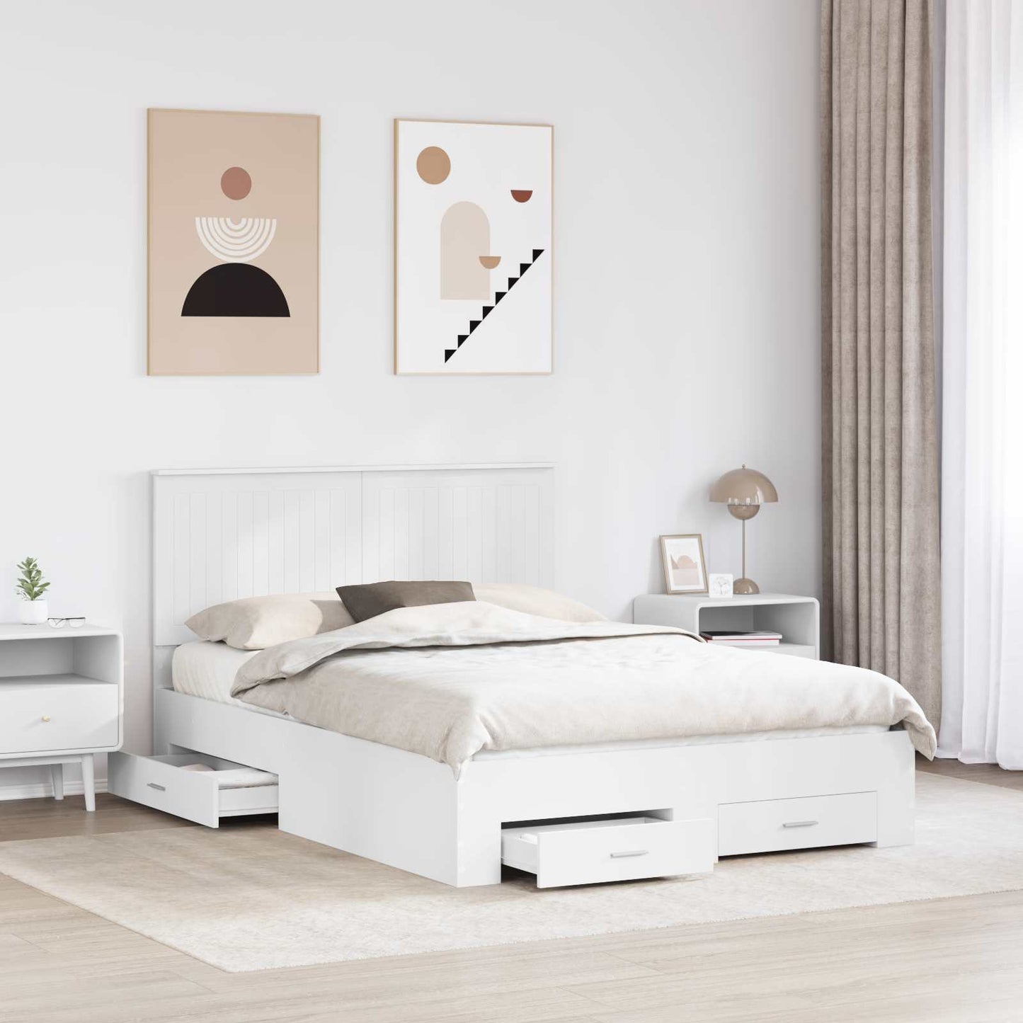 Bed Frame with Headboard White 140 x 190 cm Engineered Wood