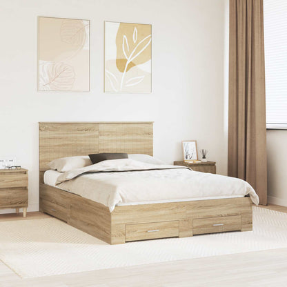 Bed Frame with Drawer Sonoma Oak 135 x 190 cm Engineered Wood