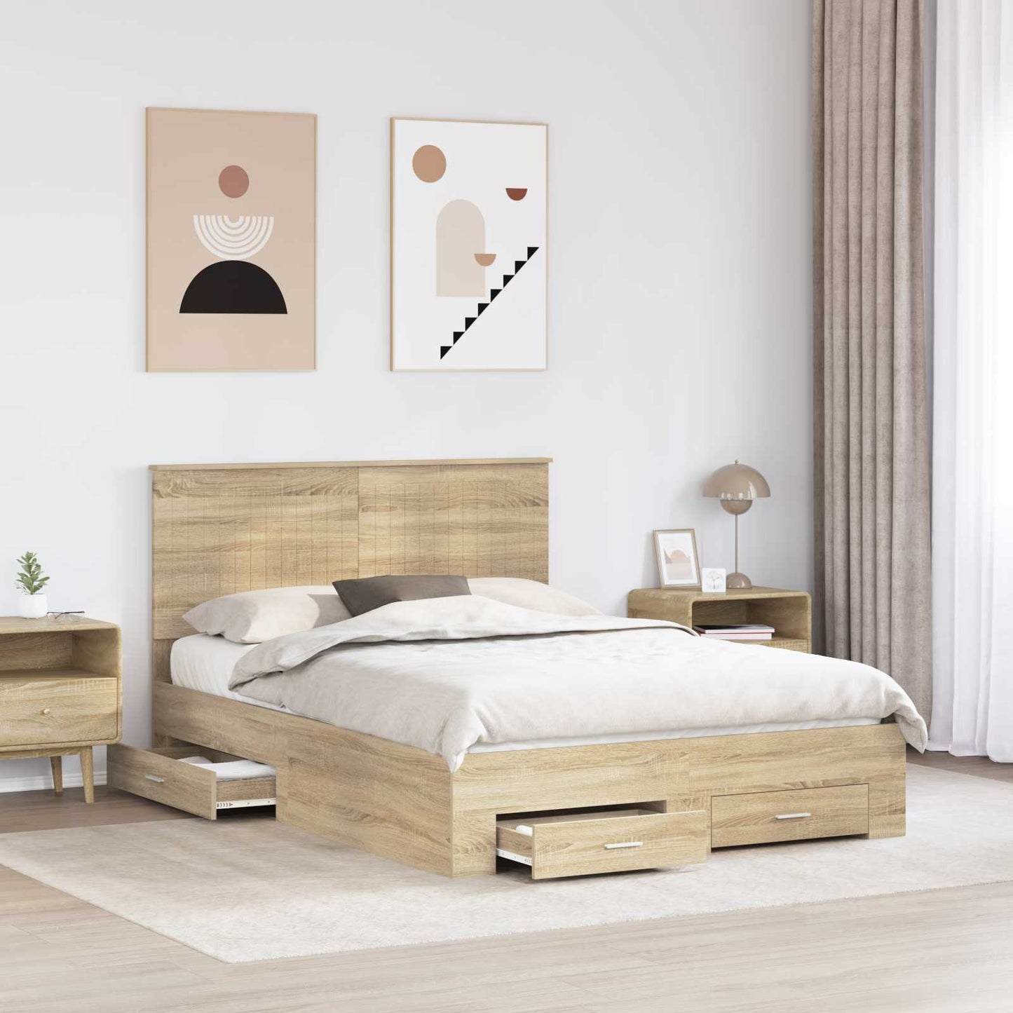 Bed Frame with Drawer Sonoma Oak 135 x 190 cm Engineered Wood