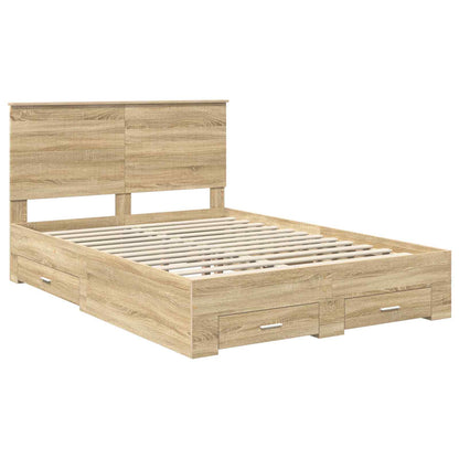 Bed Frame with Drawer Sonoma Oak 135 x 190 cm Engineered Wood