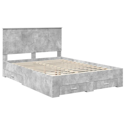 Bed Frame Concrete Grey 135 x 190 cm Engineered Wood