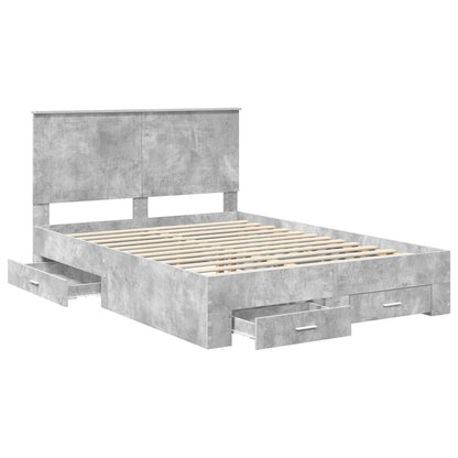 Bed Frame Concrete Grey 135 x 190 cm Engineered Wood