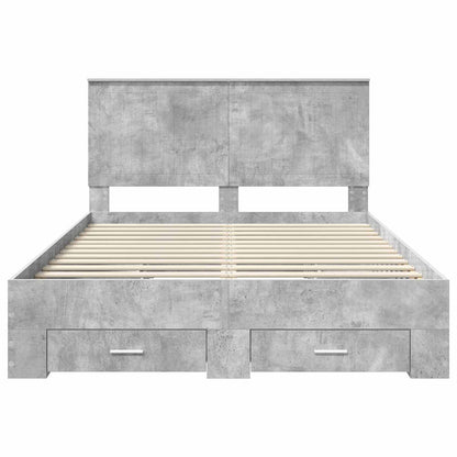 Bed Frame Concrete Grey 135 x 190 cm Engineered Wood