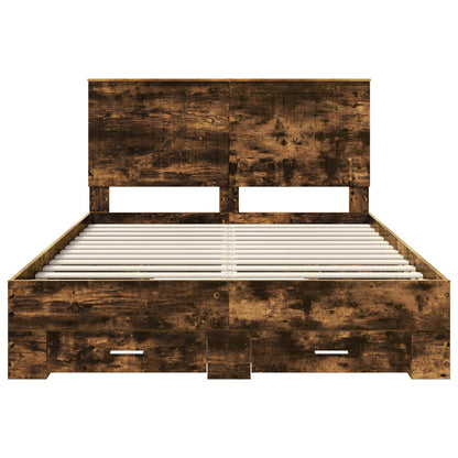 Bed Frame with Drawer Smoked Oak 135 x 190 cm Engineered Wood